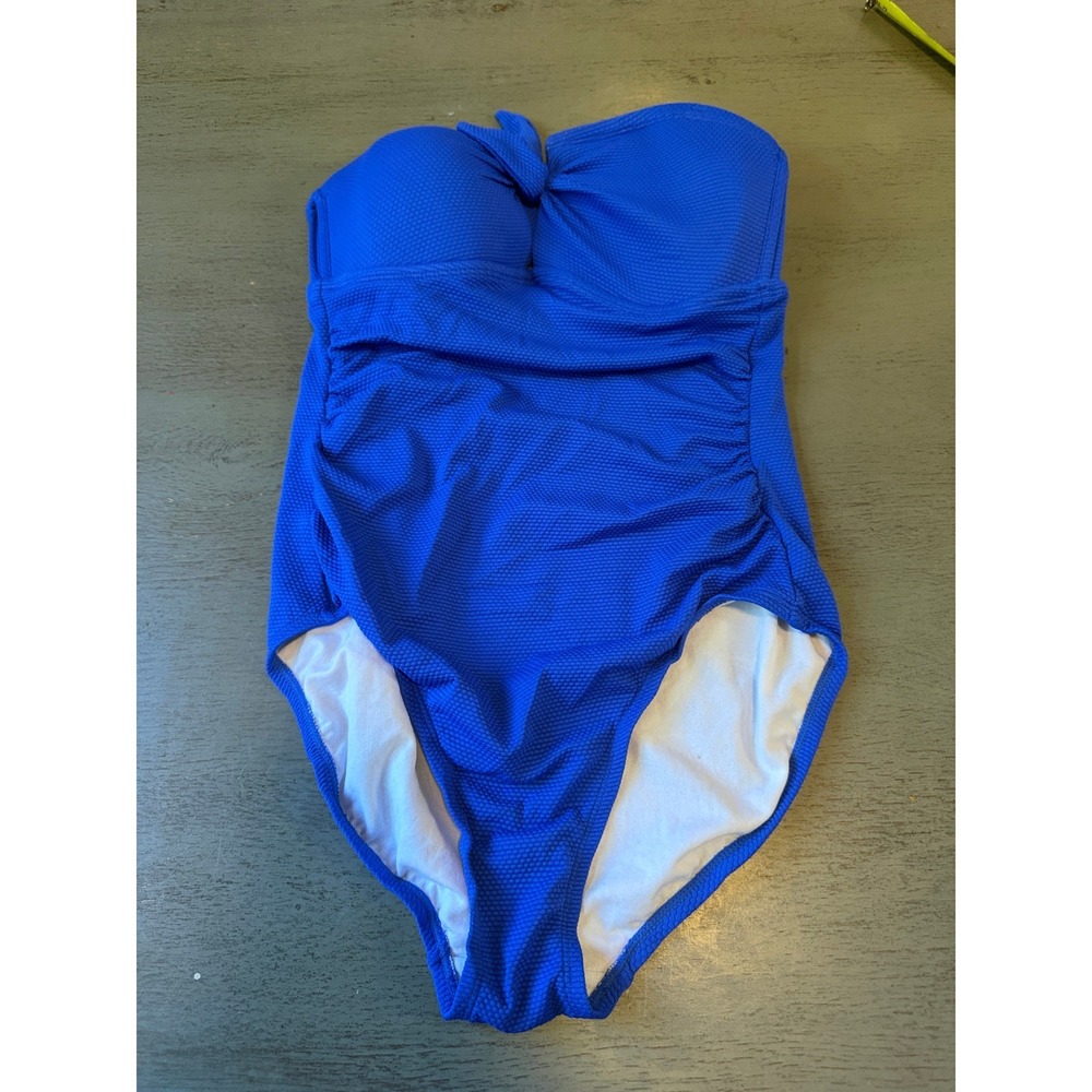 Kona Sol Royal Blue Textured Ruched One Piece Swimsuit Medium Sweetheart Knot